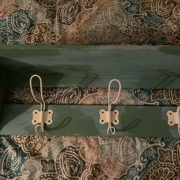 Antiqued Refinished Shelf with Hooks - Picture 8 of 11